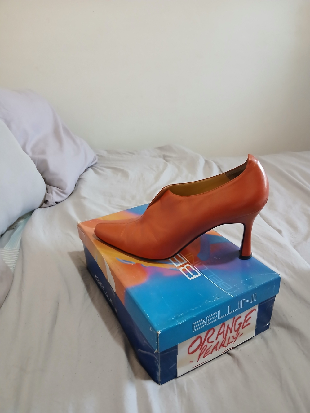 Bellini Orange Pointed-Toe Mid Stiletto Pump